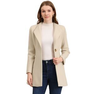 Women's Lapel Collar Buttoned Outwear Winter Coat Beige